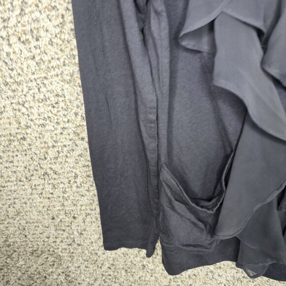 LOGO Lori Goldstein Cardigan Womens Large Gray Instant Chic Button Ruffle Pocket - Picture 3 of 8